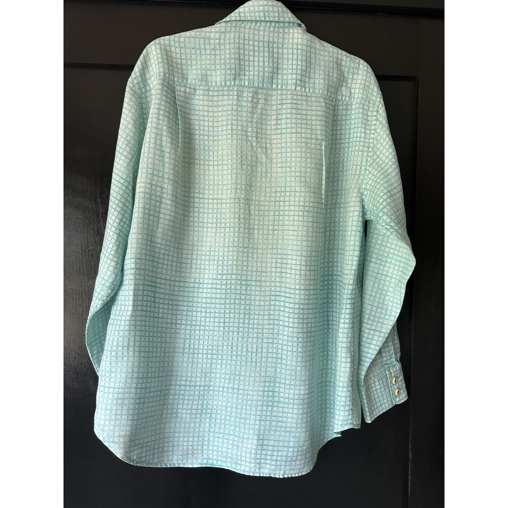 Tommy Bahama shirt Sz M , white, and teal green plaid, long sleeve, Nice quality - Picture 3 of 6
